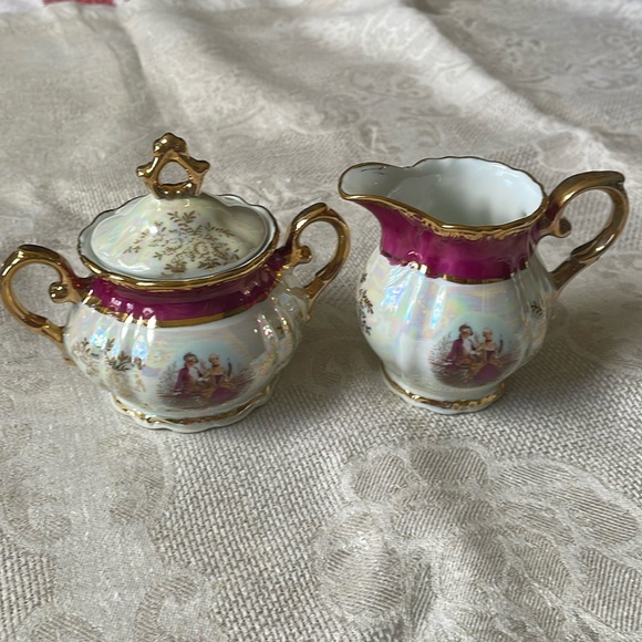 USA Imports Cosmos Japan iridescent porcelain Creamer Pitcher & sugar bowl - Picture 8 of 8